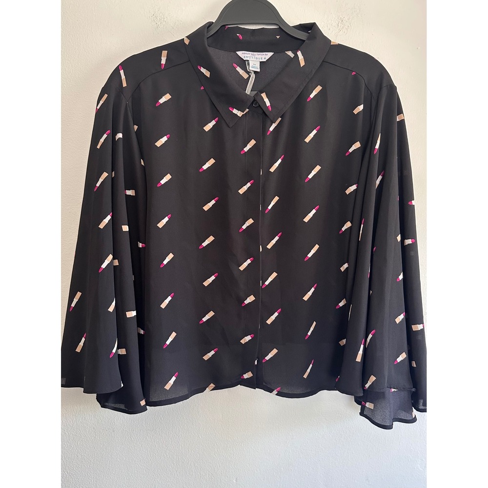 Ashley Nell Tipton NWT Lipstick Print Split Bell Sleeve Top 3X Retro Glam